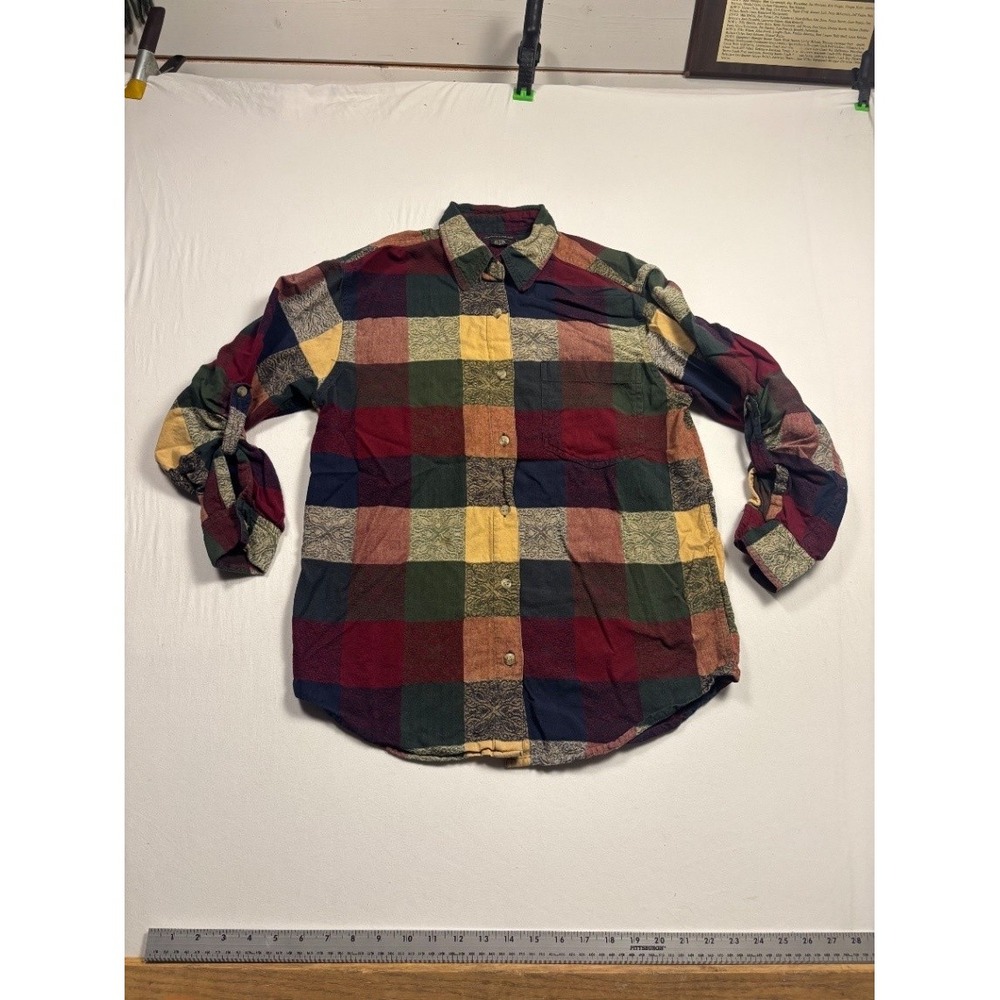 Vintage Angelique Women's Plaid Button Up Shirt Small Cotton Roll Tab